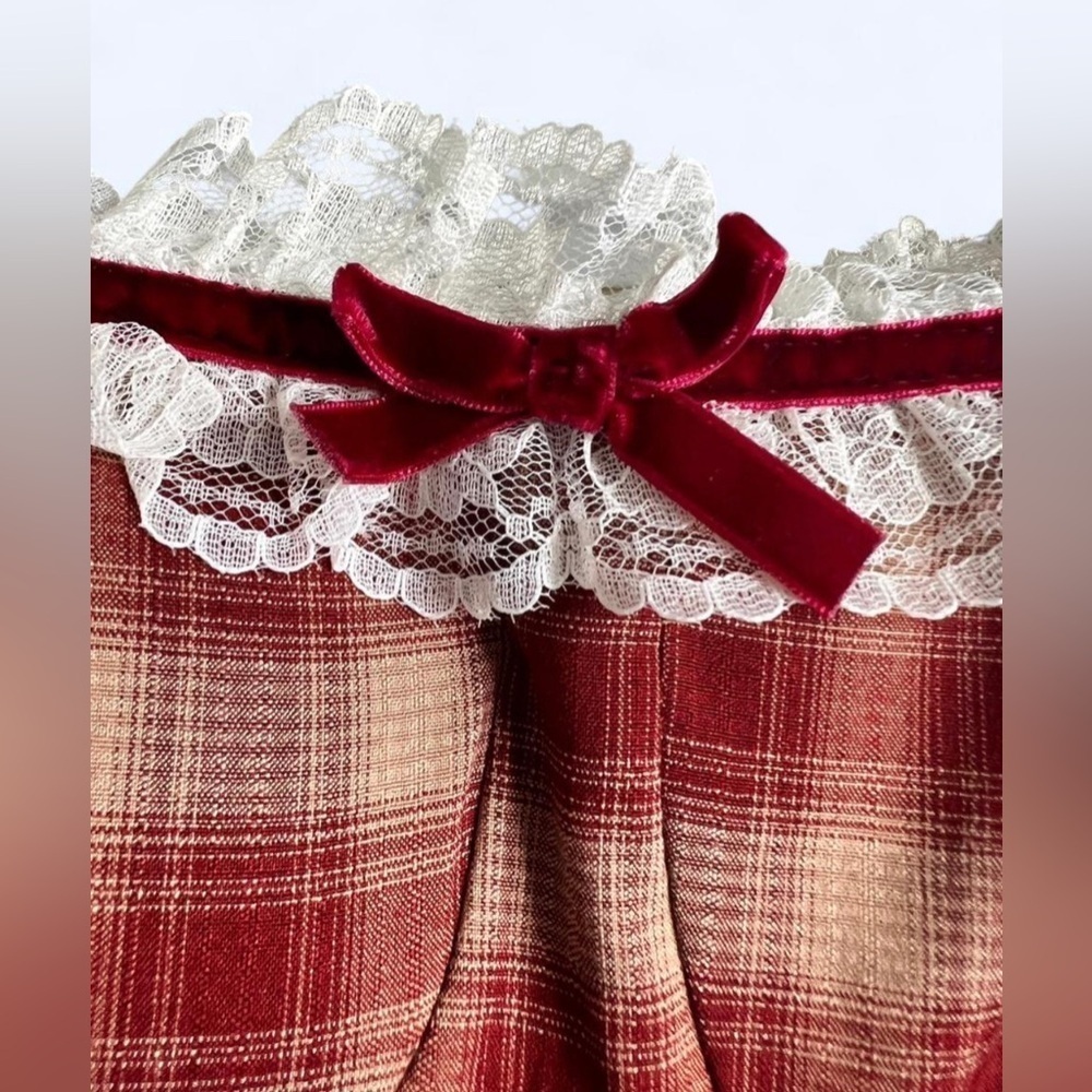 Red Plaid Sweetheart Babydoll Dress Coquette Grunge Whimsy Twee Tutu Size S - Picture 6 of 13
